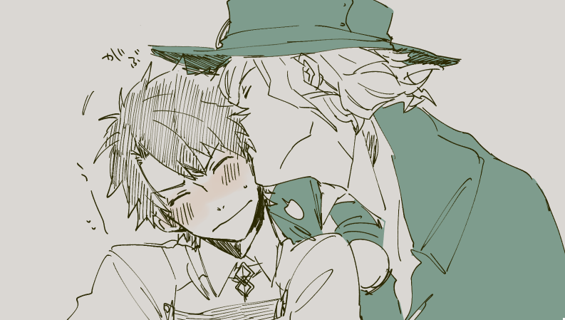 2boys, blush, kissing_cheek, collar, edmond_dantes_(fate), closed_eyes, fate/grand_order, fate_(series)