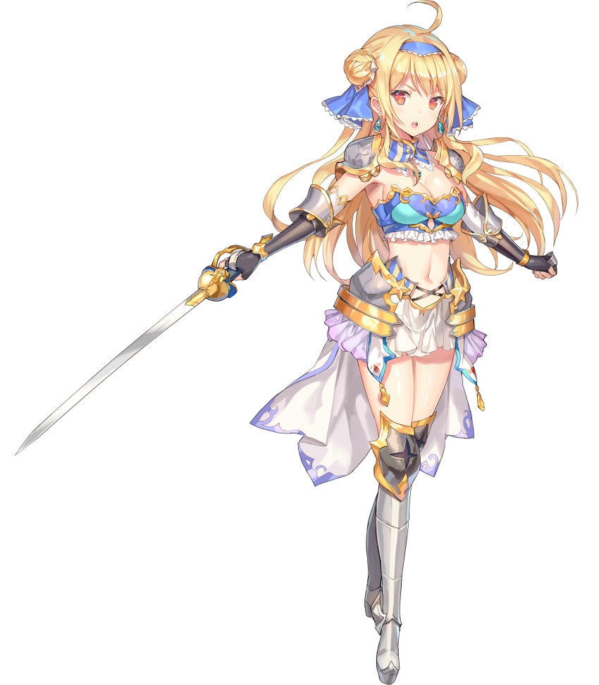 1girl, :o, absurdres, ahoge, armor, armored_boots, blonde_hair, boots