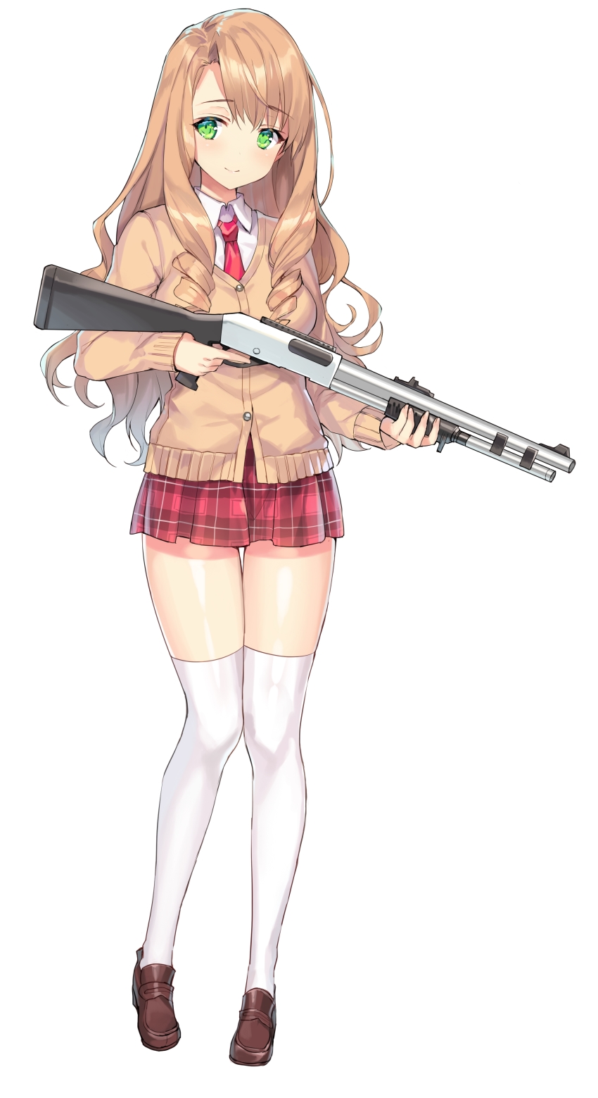 1girl, absurdres, asymmetrical_bangs, bullet_girls, cardigan, drill_hair, female_focus, full_body