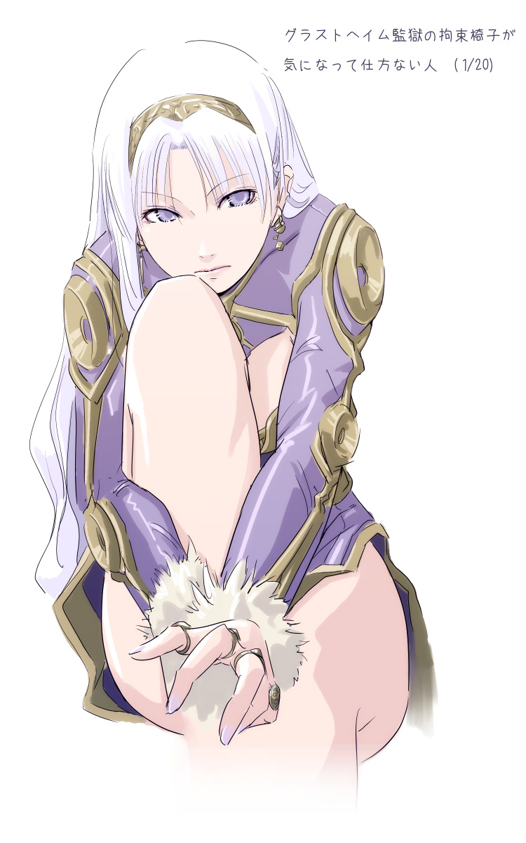 earrings, highres, hugging_own_legs, jewelry, long_hair, mr.romance, ragnarok_online, ring