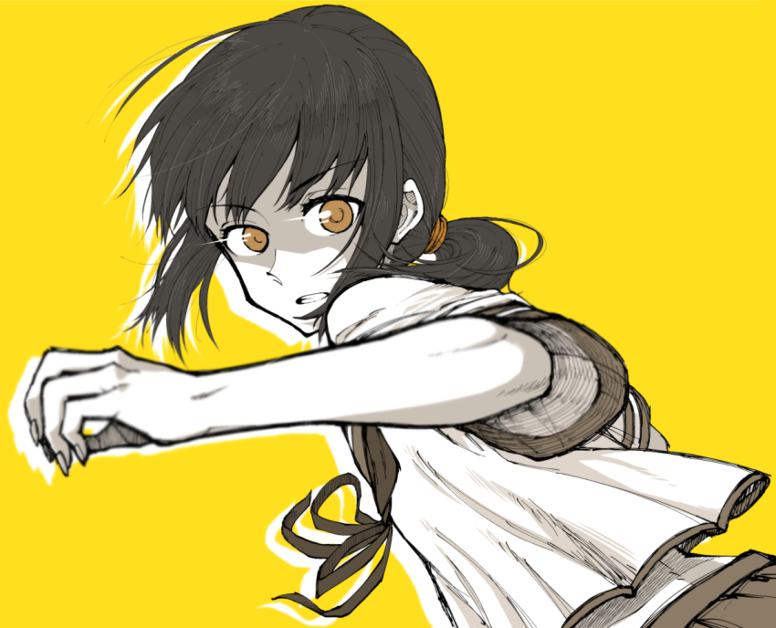 1girl, alternate_eye_color, blurry, clenched_teeth, depth_of_field, female_focus, fingernails, fubuki_(kancolle)