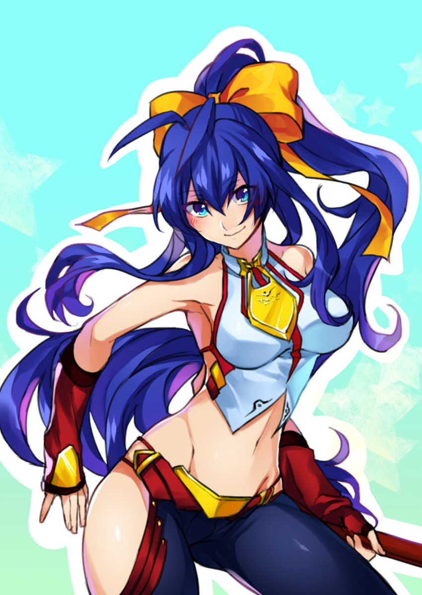 >:), 1girl, antenna_hair, armpits, backless_outfit, bad_id, bad_pixiv_id, bare_shoulders