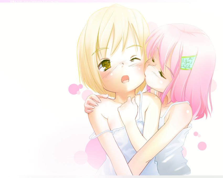 2girls, blonde_hair, blush, child, closed_eyes, kiss, kodomo_doushi, multiple_girls