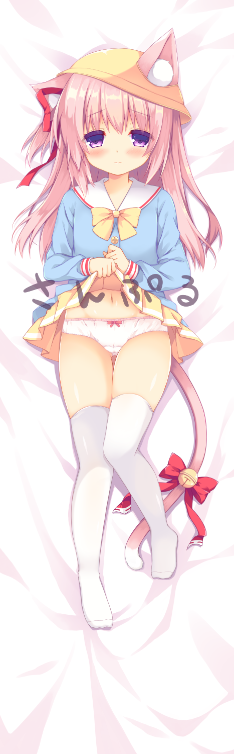 1girl, animal_ears, azur_lane, bad_id, bad_pixiv_id, bed_sheet, bell, blue_shirt