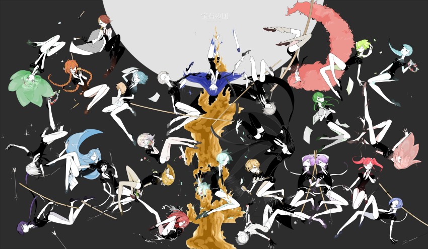 6+others, alexandrite_(houseki_no_kuni), amethyst_(houseki_no_kuni), amputee, androgynous, antarcticite, arrow_(projectile), asymmetrical_legwear