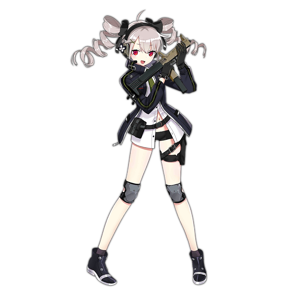 1girl, belt, drill_hair, female_focus, folding_gun, full_body, girls'_frontline, gloves