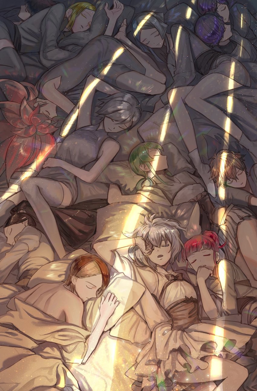 6+others, alexandrite_(houseki_no_kuni), alternate_costume, amethyst_(houseki_no_kuni), androgynous, back, benitoite_(houseki_no_kuni), black_hair