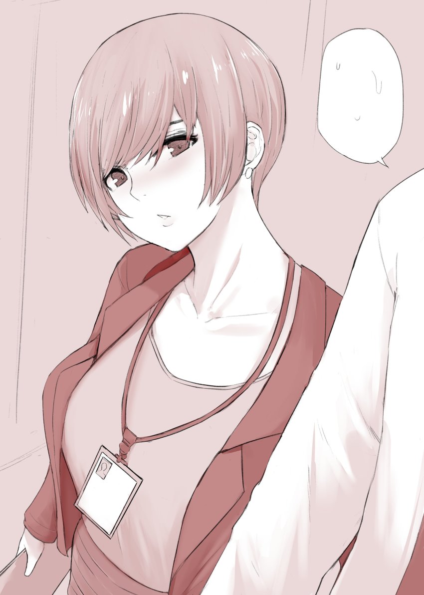 1girl, absurdres, blush, breasts, collarbone, commentary, earrings, female_focus