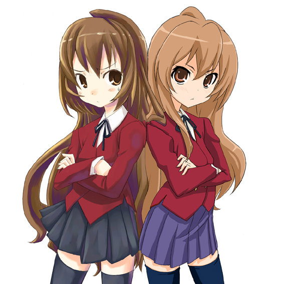 00s, aisaka_taiga, comparison, crossed_arms, futari_no_ana, school_uniform, thighhighs, toradora!