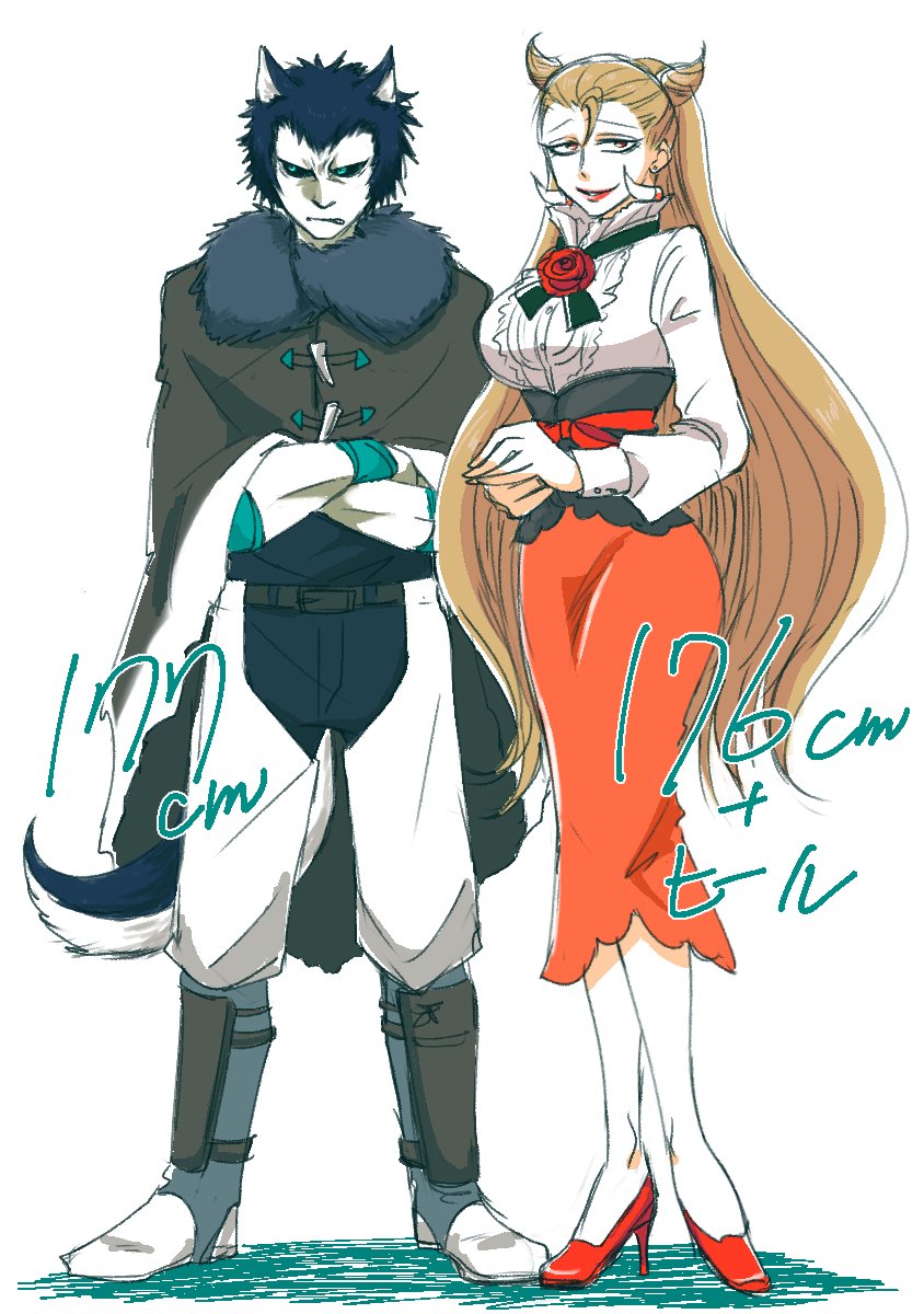 1boy, 1girl, animal_ears, bad_id, bad_twitter_id, black_hair, black_sclera, blue_eyes