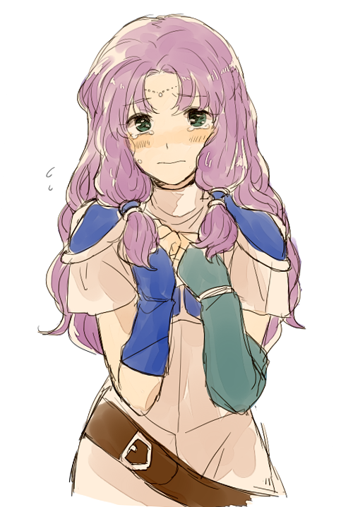1girl, 31sgic, armor, belt, blouse, blush, bracer, circlet