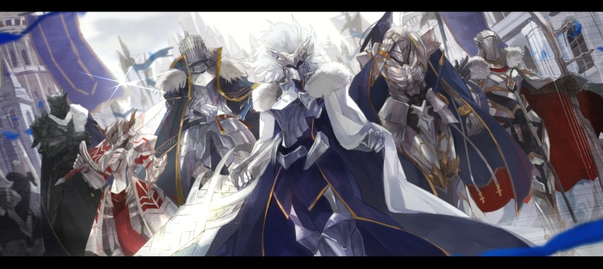 2girls, 5boys, agravain_(fate), armor, artoria_pendragon_(fate), artoria_pendragon_(lancer)_(fate), artoria_pendragon_(lancer)_(first_ascension)_(fate), bad_id