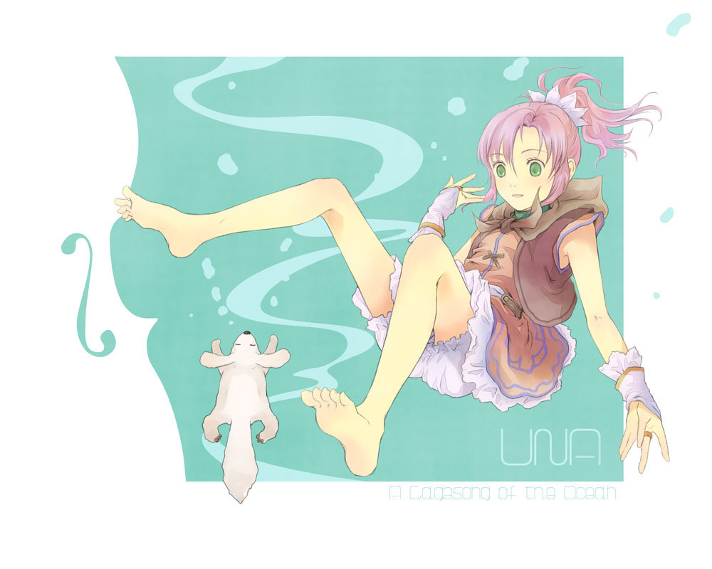 1girl, barefoot, eiyuu_densetsu, falcom, feet, floating, green_eyes, long_hair