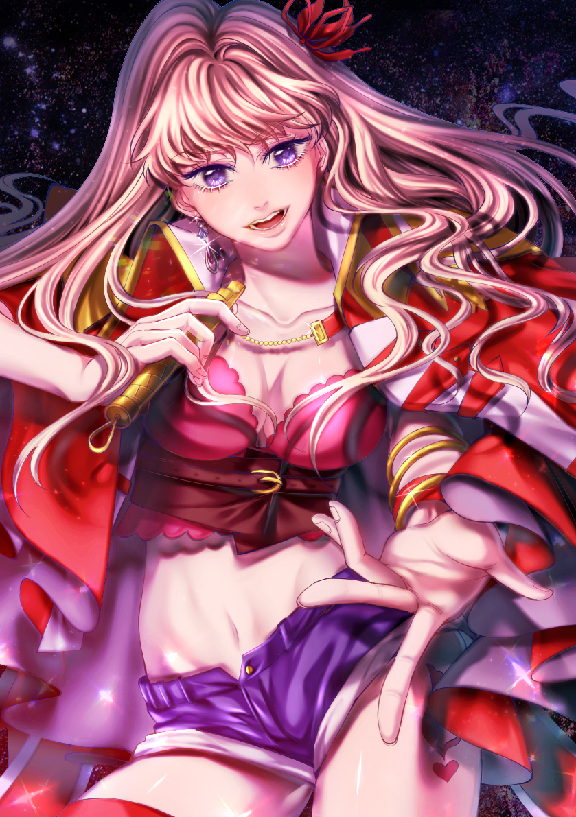 blonde_hair, breasts, macross, macross_frontier, macross_frontier:_itsuwari_no_utahime, panno, sheryl_nome, short_shorts, shorts, solo, standing, tagme