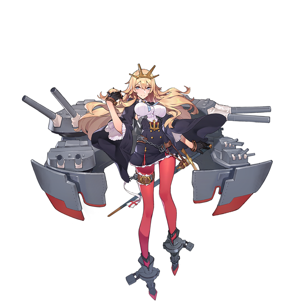 1girl, artist_request, belt, black_dress, black_gloves, blonde_hair, blue_eyes, boots, breasts, cannon, chain, dress, full_body, gloves, incomparable_(warship_girls_r), large_breasts, long_hair, official_art, pantyhose, red_pantyhose, rigging, ship_turret, short_dress, smile, sword, tiara, transparent_background, warship_girls_r, weapon, wide_sleeves
