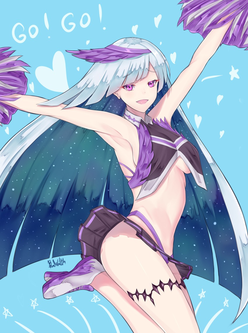arm_up, armpits, artist_name, asymmetrical_bangs, blackwatchar, breasts, brynhild_(cheer_for_master)_(fate), brynhild_(fate)