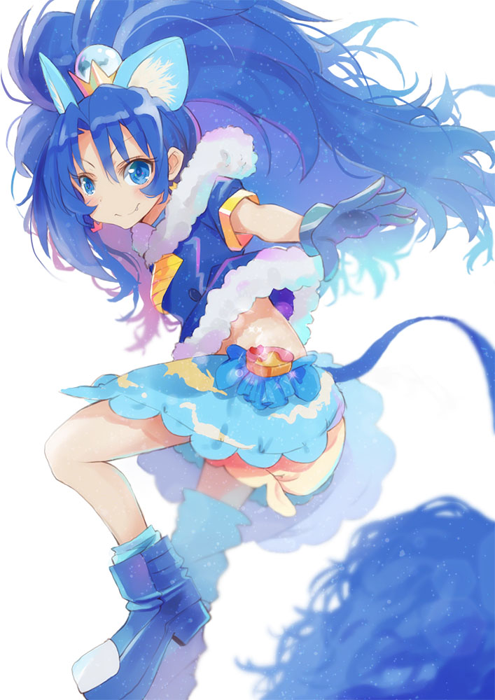 10s, 1girl, animal_ears, blue_bow, blue_eyes, blue_gloves, blue_hair, blue_neckwear
