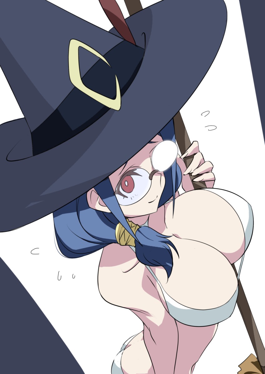 1girl, absurdres, bikini, blue_hair, breasts, broom, closed_mouth, female_focus