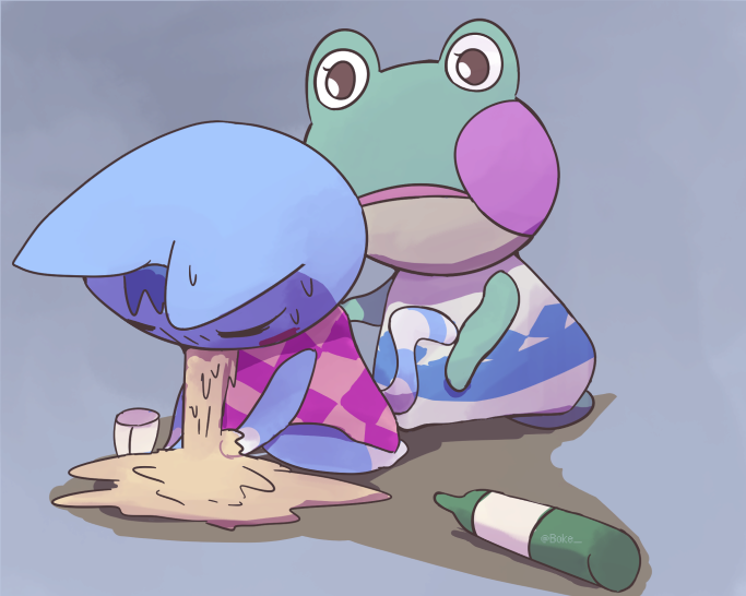 2girls, black_eyes, boke-chan, cat, dancing, animal_crossing, frog, furry