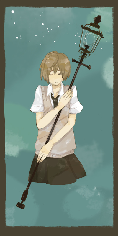 bad_id, bad_pixiv_id, lamppost, necktie, og, original, shirt, skirt