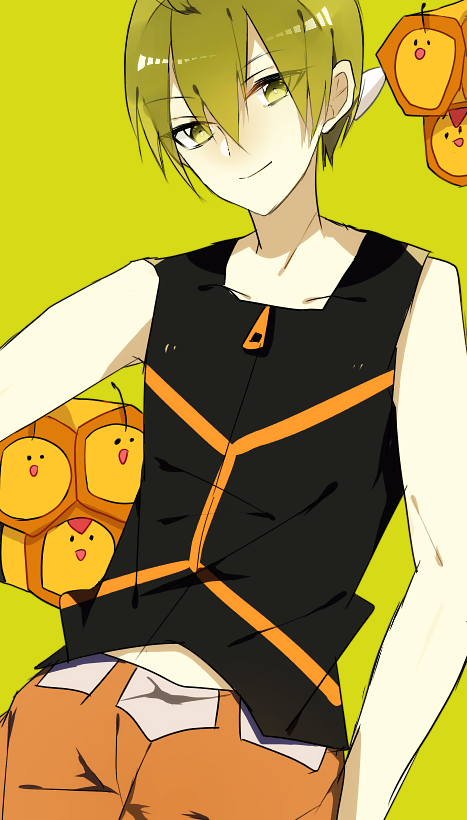 1boy, aaron_(pokemon), ahoge, antennae, bare_shoulders, black_shirt, blush, collarbone