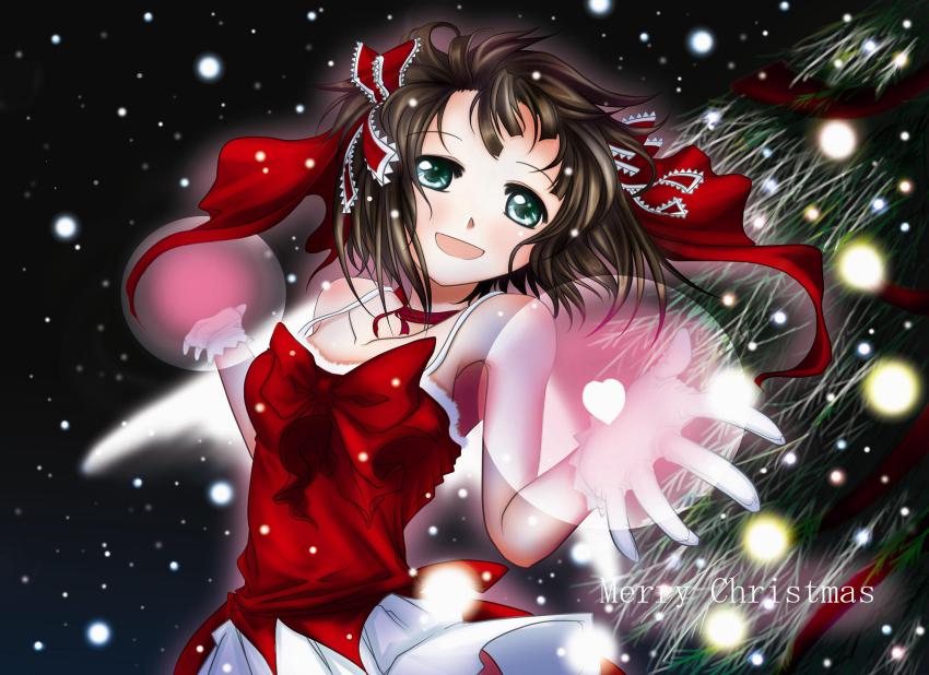 00s, 1girl, amami_haruka, brown_hair, christmas, cute_&amp;_girly_(idolmaster), dress, female_focus