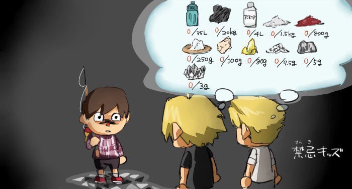 3boys, alphonse_elric, animal_crossing, animal_crossing:_pocket_camp, black_background, blonde_hair, brothers, brown_hair