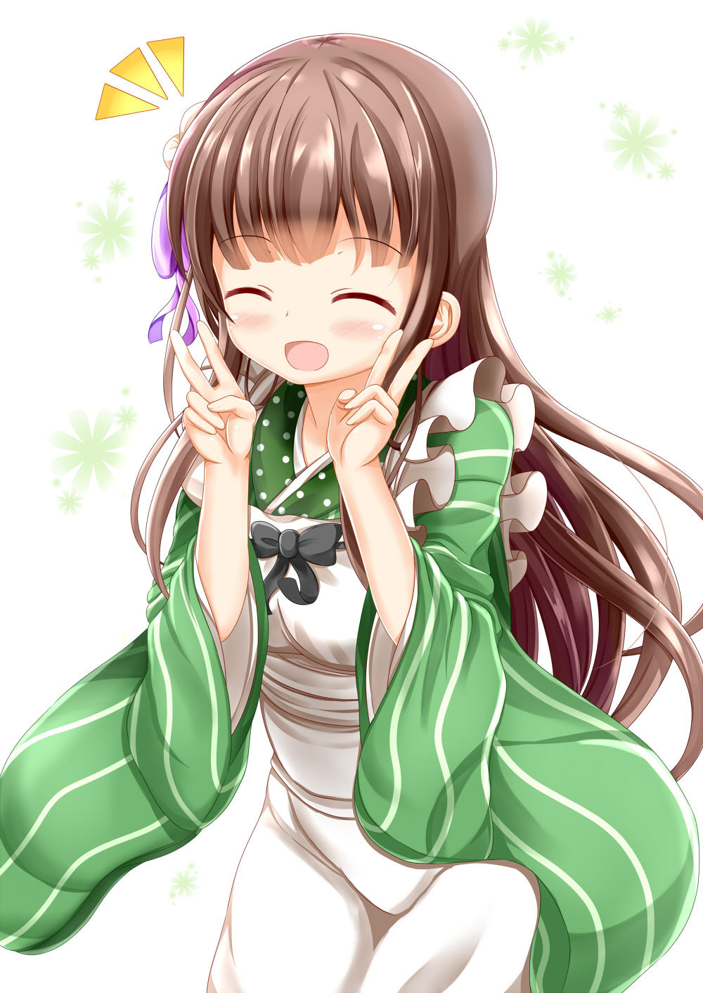:d, ^_^, ama_usa_an_uniform, apron, blunt_bangs, blush, breasts, brown_hair