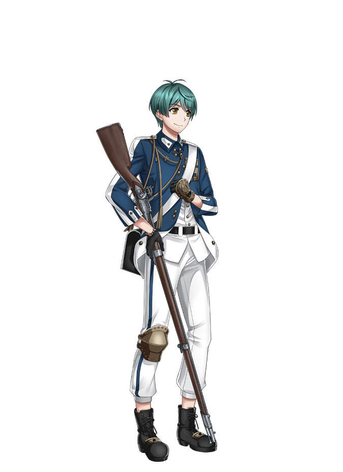 1boy, aiguillette, antenna_hair, antique_firearm, aqua_hair, armor, black_boots, boots