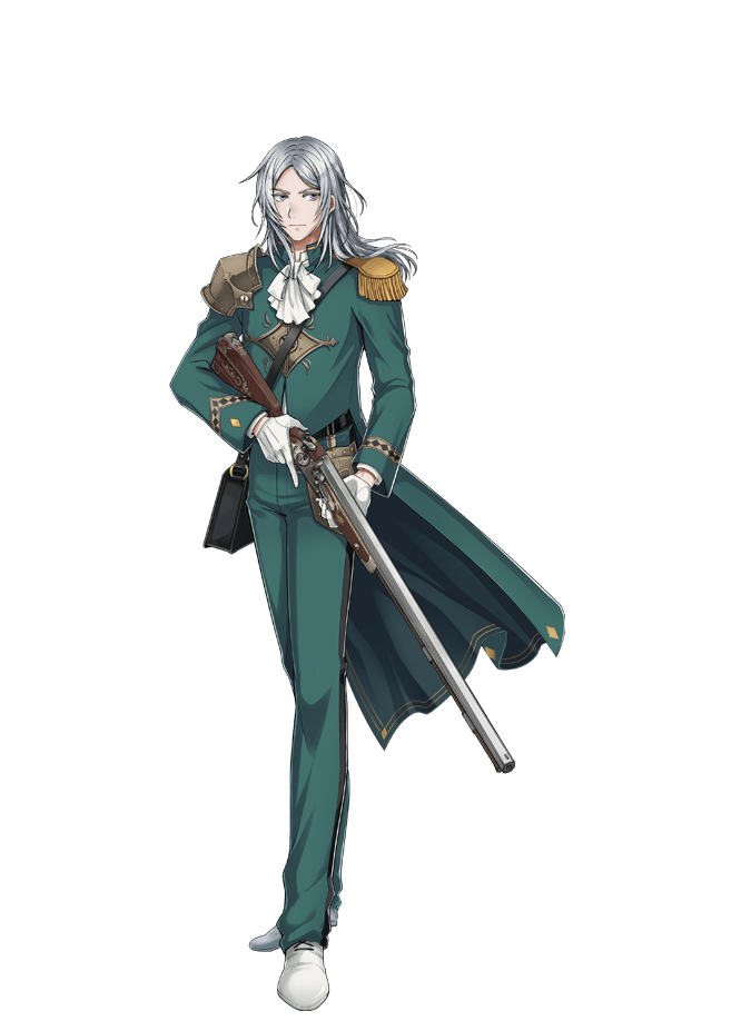 1boy, aleksandr_(senjuushi), antique_firearm, armor, ascot, firearm, frown, full_body, gloves, grey_eyes, gun, holding, holding_gun, holding_weapon, kinoshita_sakura, male_focus, military, military_uniform, official_art, senjuushi:_the_thousand_noble_musketeers, senjuushi_(series), shoulder_armor, silver_hair, solo, transparent_background, weapon, white_footwear, white_gloves