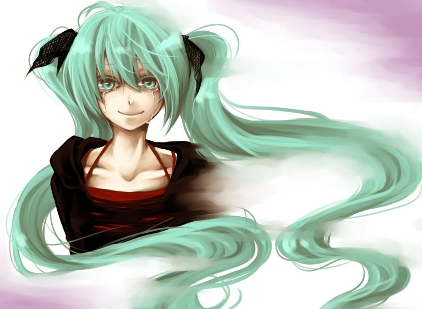 1girl, aqua_eyes, aqua_hair, black_jacket, collarbone, female_focus, hair_between_eyes, hair_ornament