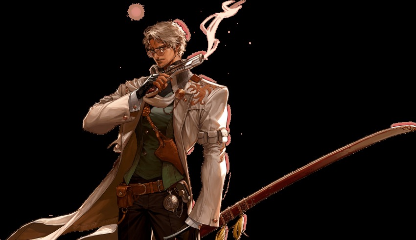 agent_(dungeon_and_fighter), artist_request, black_pants, coat, dark_skin, dungeon_and_fighter, facial_hair, fingerless_gloves