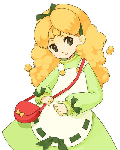 1girl, apron, bag, beeworks, dress, female_focus, long_hair, lowres