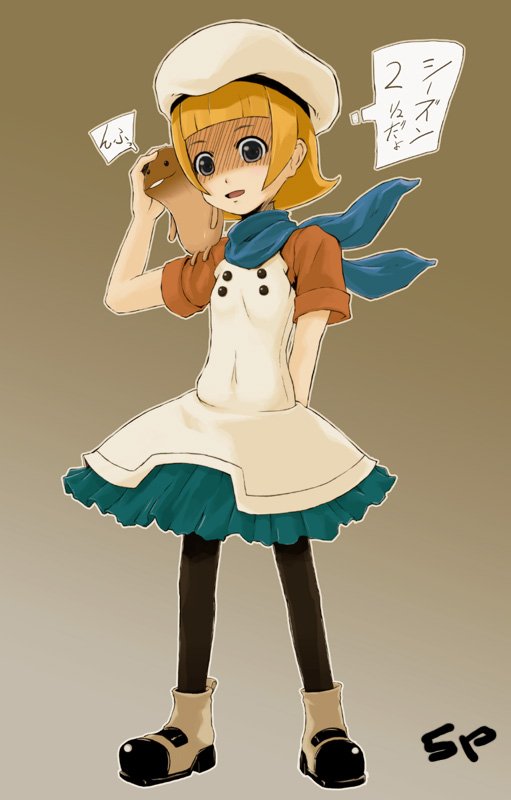 1girl, beeworks, blonde_hair, boots, dress, frills, funghi, hat