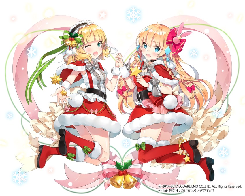 ayami, braid, crossover, full_body, gochuumon_wa_usagi_desu_ka?, holding_hands, kaku-san-sei_million_arthur, kirima_syaro