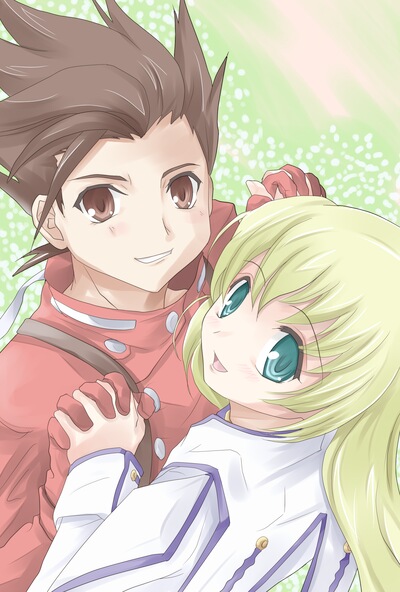 00s, 1boy, 1girl, akudama_geku, aqua_eyes, blonde_hair, blue_eyes, brown_eyes