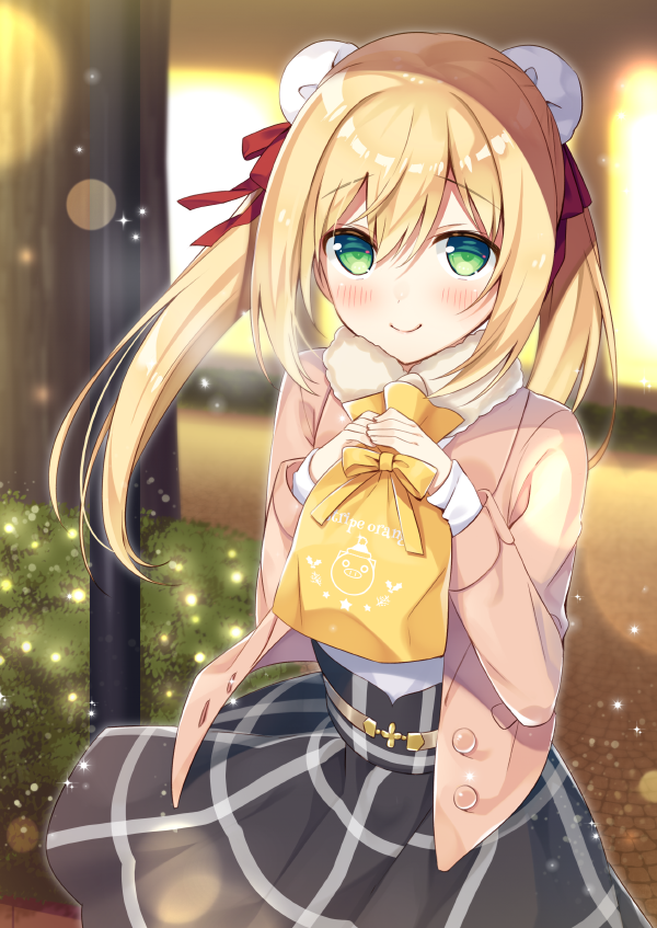1girl, anzu_(sumisaki_yuzuna), bad_id, bad_pixiv_id, bag, black_skirt, blonde_hair, blush