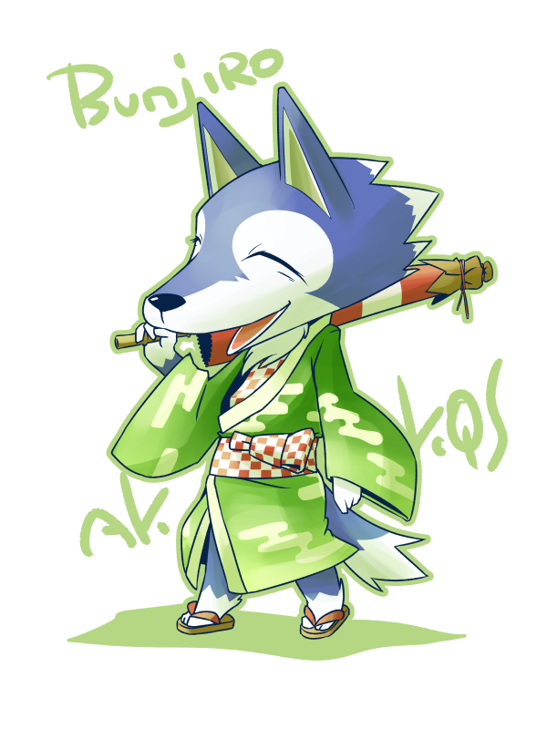 1boy, akk9s, animal_crossing, animal_ears, closed_eyes, japanese_clothes, lobo_(animal_crossing), male_focus