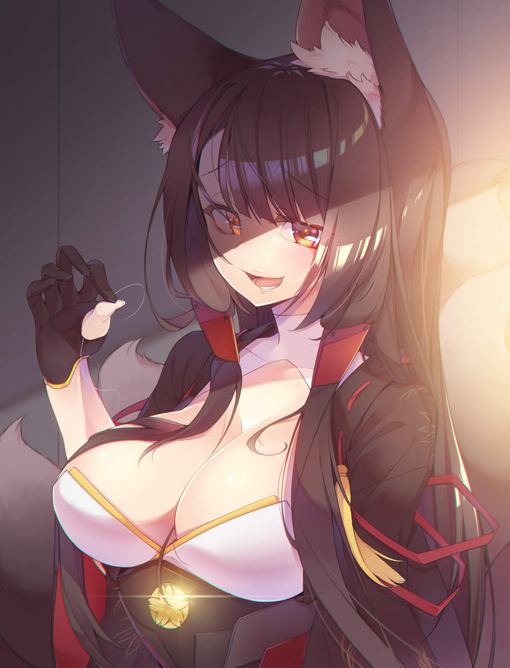1girl, akagi_(azur_lane), animal_ears, azur_lane, bad_id, bad_pixiv_id, black_hair, breasts