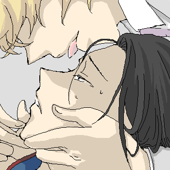 00s, 2boys, black_hair, blonde_hair, blood+, karl_fei-ong, lowres, male_focus