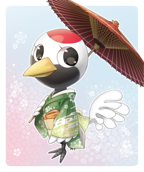 1girl, animal_crossing, cherry_blossoms, feathered_wings, female_focus, gladys_(animal_crossing), japanese_clothes, kimono
