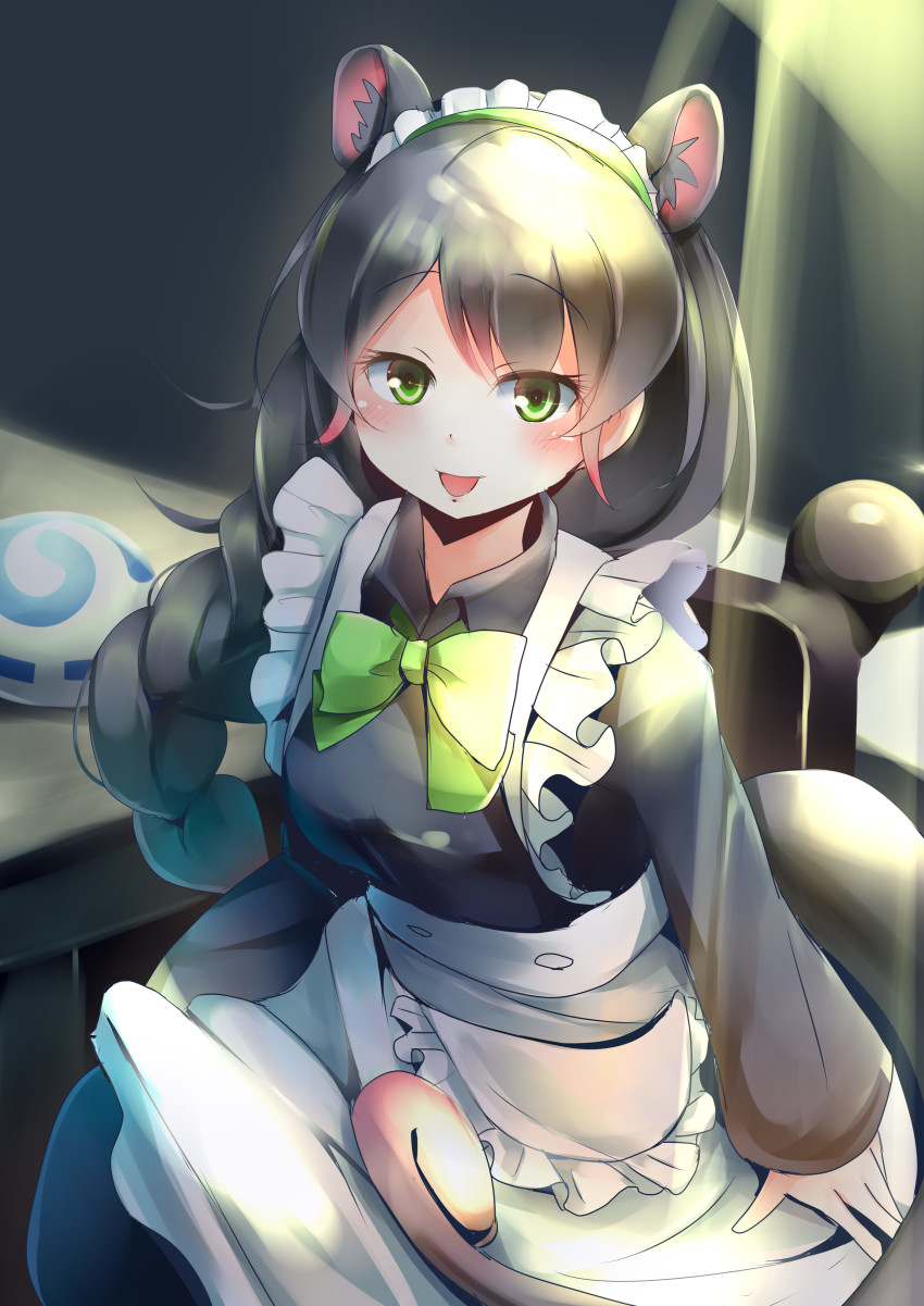 10s, 1girl, absurdres, animal_ears, apron, blush, bow, bowtie