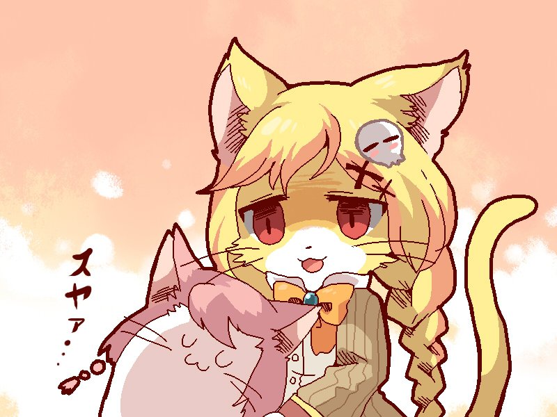 2girls, artist_request, blonde_hair, cat, cat_busters, furry, green_eyes, long_hair