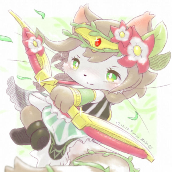 artemis_(cat_busters), artist_request, brown_hair, cat, cat_busters, flower, furry, green_eyes