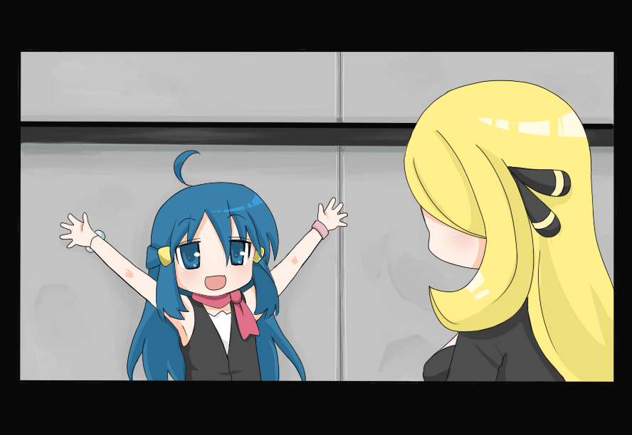 blonde_hair, blue_eyes, blue_hair, cosplay, cynthia_(pokemon), dawn_(pokemon), lucky_star, nintendo