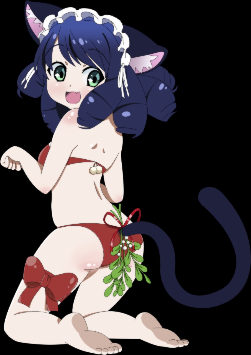 animal_ears, aqua_eyes, back, bad_id, bad_pixiv_id, barefoot, bikini, blue_hair