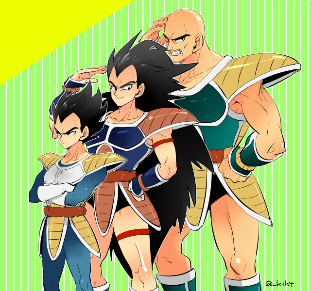 3boys, armor, bald, black_eyes, black_hair, crossed_arms, dragon_ball, dragonball_z