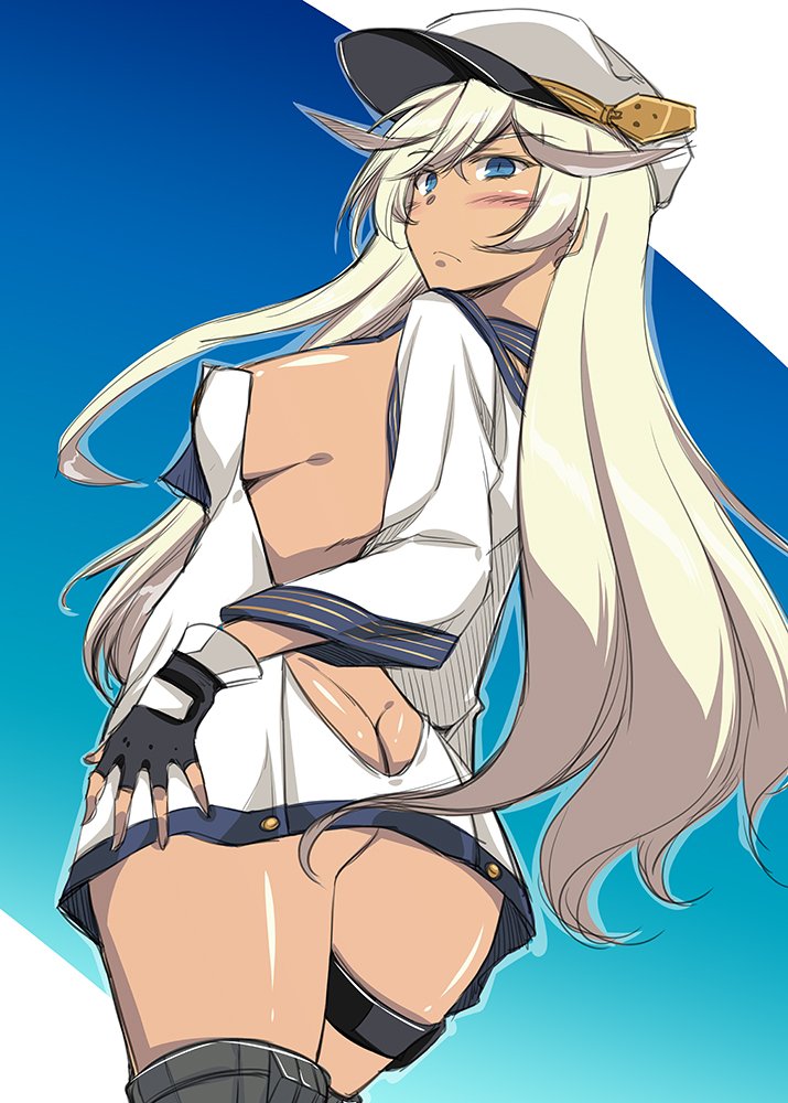 1girl, arm_at_side, ass, azur_lane, back, backless_dress, backless_outfit, bare_back