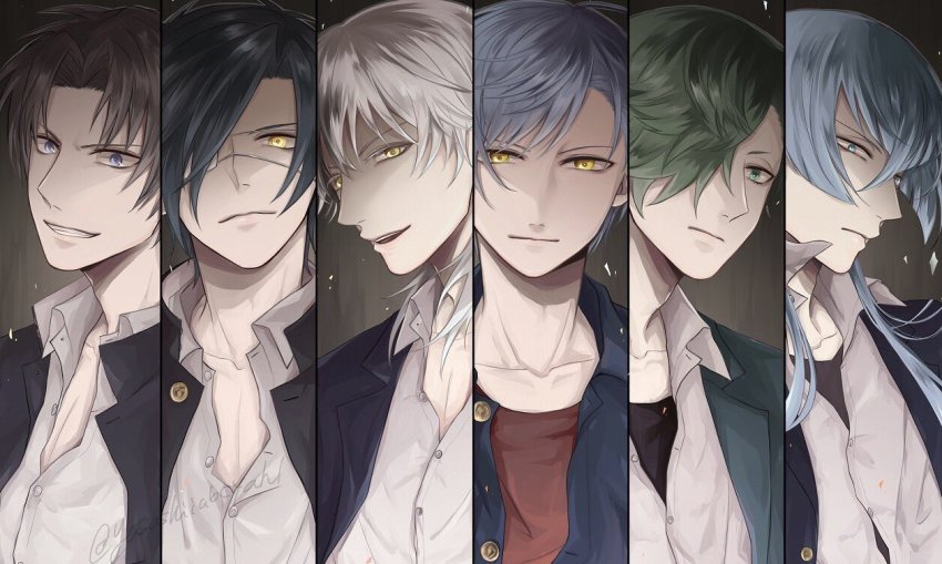 10s, 6+boys, four_rare_tachi_(touken_ranbu), heshikiri_hasebe, ichigo_hitofuri, kousetsu_samonji, male_focus, multiple_boys