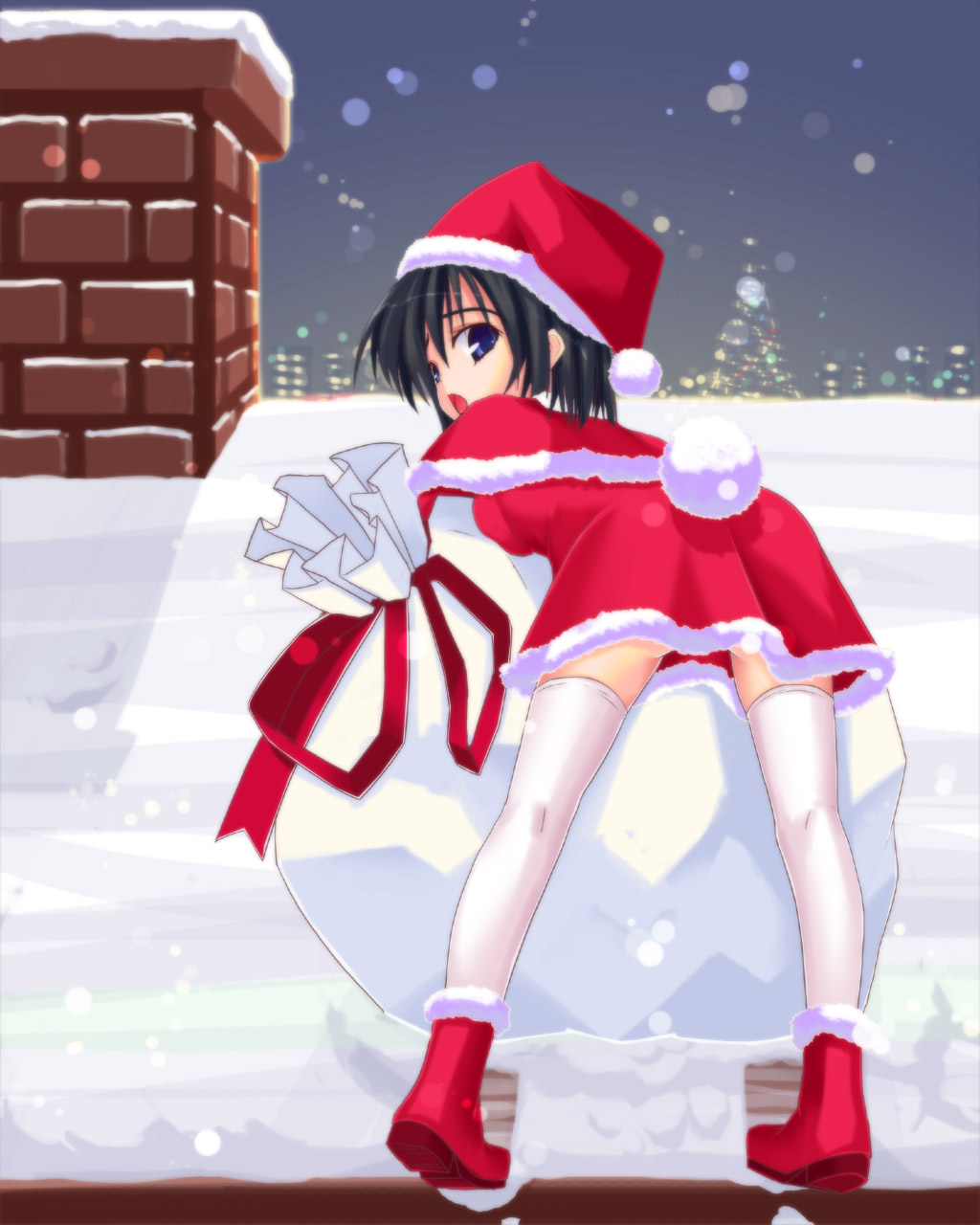1girl, christmas, female_focus, highres, kanata_daiki, original, santa_costume, solo